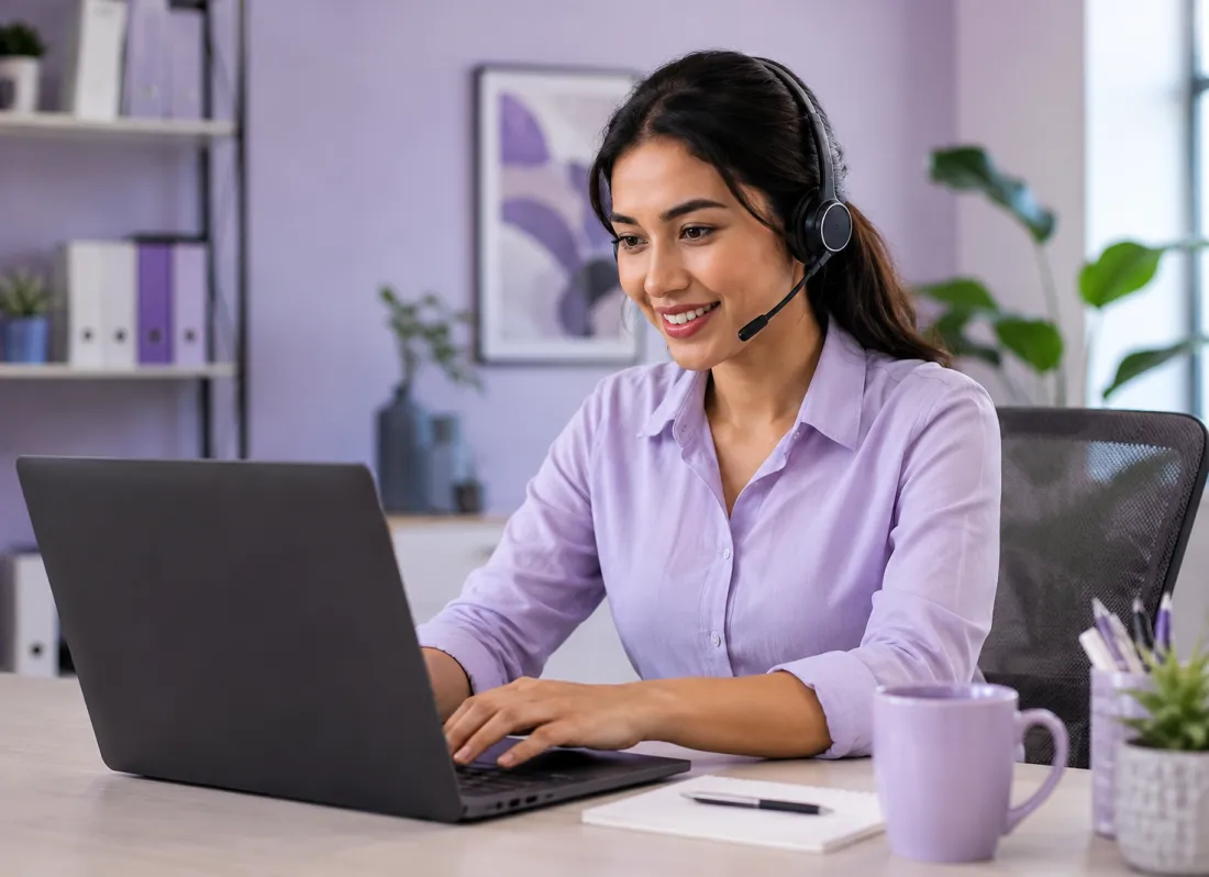 Agent reviewing AI Voice Agent call analytics while assisting a customer in SQUIBIT UC