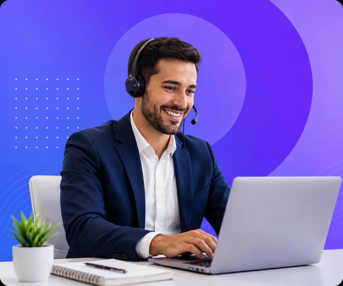Agent using SQUIBIT UC's AI Agent platform, purple gradient background