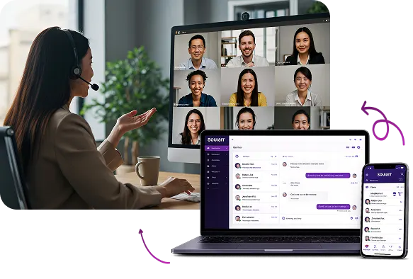 Customer service professional on a video call