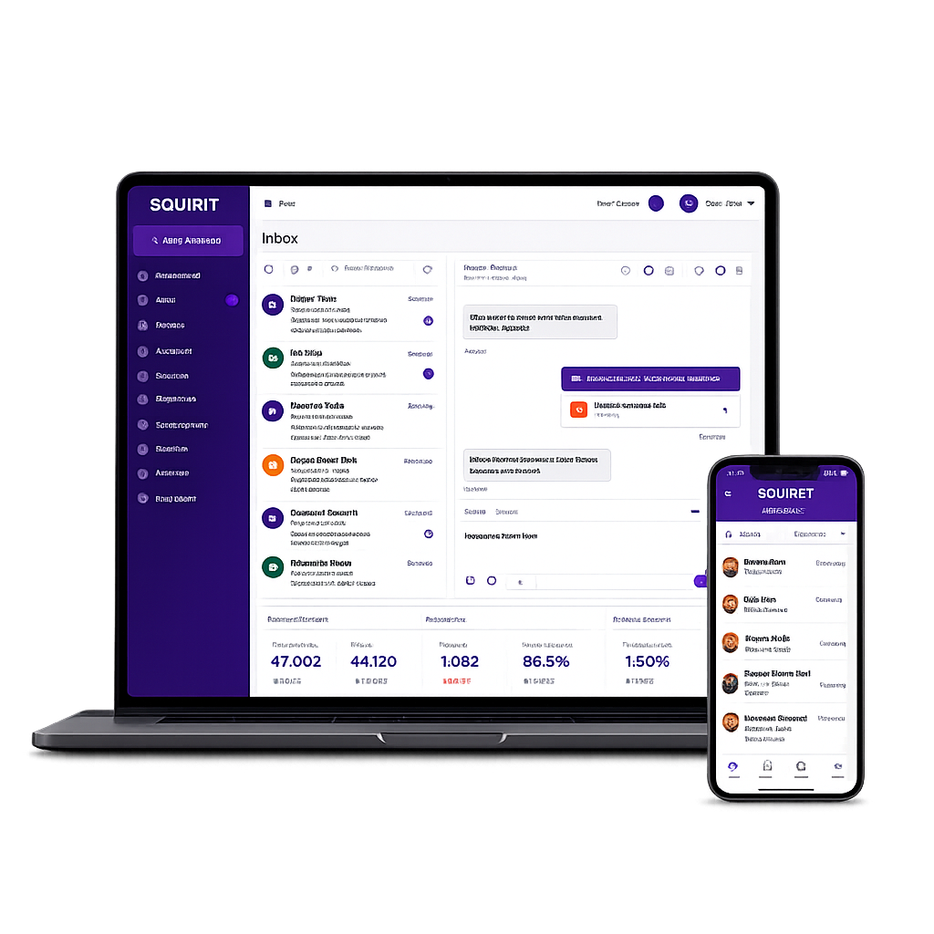 SQUIBIT UC admin dashboard on laptop and mobile